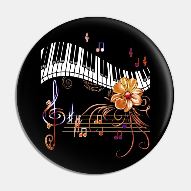 Piano Musically Gold Flower Pin by KimLeex