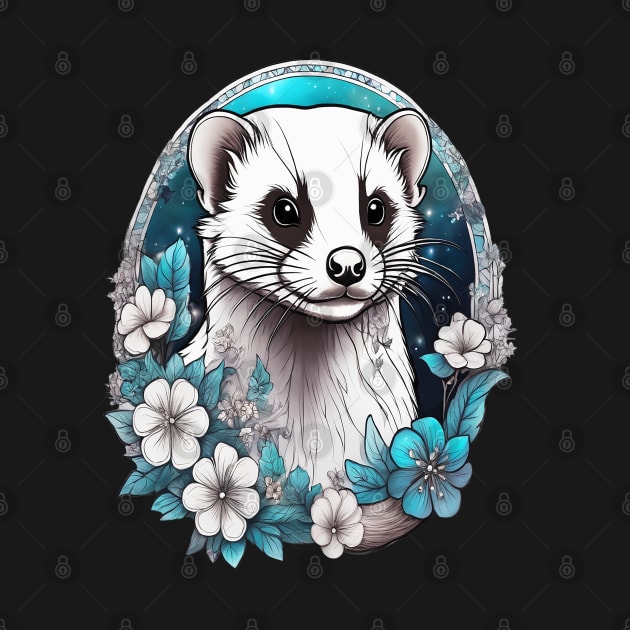 Ferret In Cottage Core and Filigree Style Art by BirdsnStuff