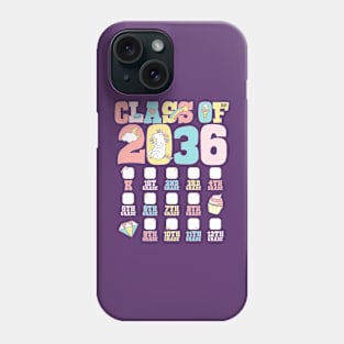 Cute Unicorn Graduation Class of 2036 Grow with Me Checklist Phone Case