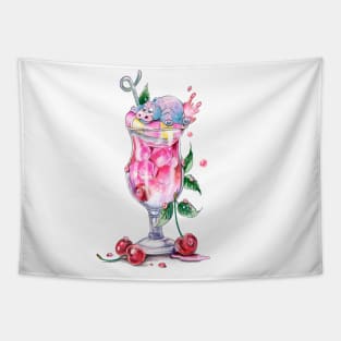 Cute Hippo and Fruit Cocktail Tapestry