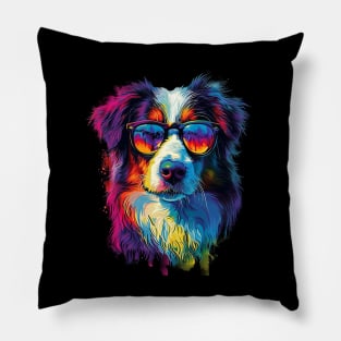 Colourful Cool Golden Doodle Dog with Sunglasses Pillow