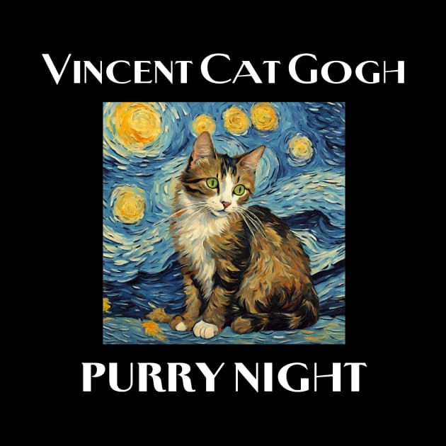 Vincent Cat Gogh Purry Night T-Shirt by SybaDesign