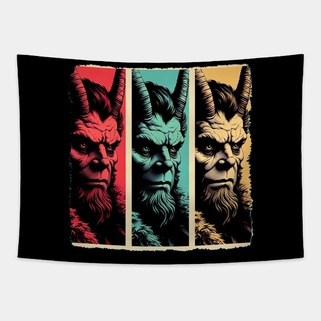 Krampus Kaleidoscope: Pop Art's Dark Delight - Classic Christmas Tapestry by PawPopArt