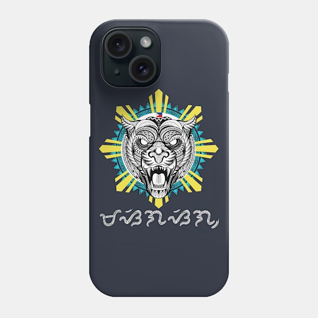 Philippine Sun Tribal line Art Tiger / Baybayin word Masigasig (Enthusiastic/Diligent) Phone Case by Pirma Pinas