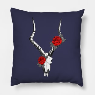 Impala skull with roses Pillow