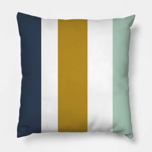 4 Stripe Minimalist Color Block Pattern in Navy Blue, Ochre Gold, Duck Egg, and White Pillow