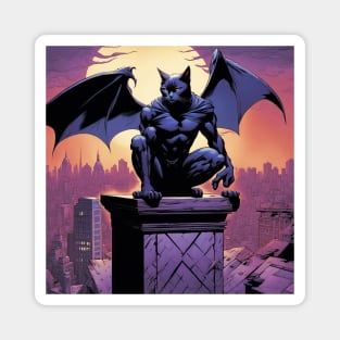 Bat Cat Superhero Purple and Orange Magnet