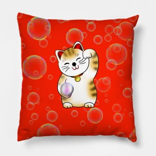 Lucky cat, calico maneki Pillow