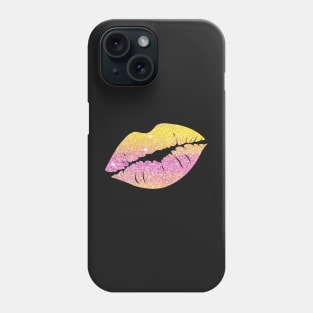 Bright Pink Yellow Ombre Faux Glitter Lips Phone Case