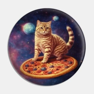 Funny Galaxy Cat In Space Cat Riding Pizza Pin