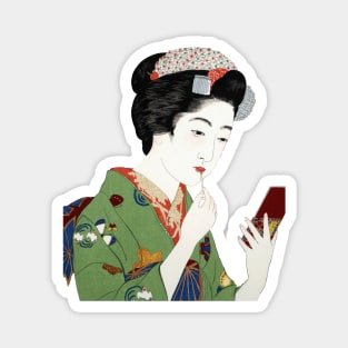 Geisha in Kimono making up - Japanese art Magnet