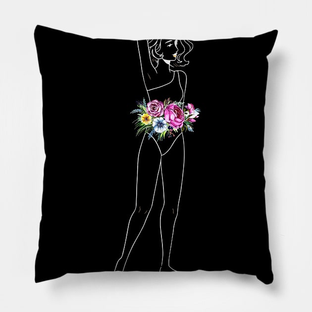 Female with flowers Pillow by Denotation