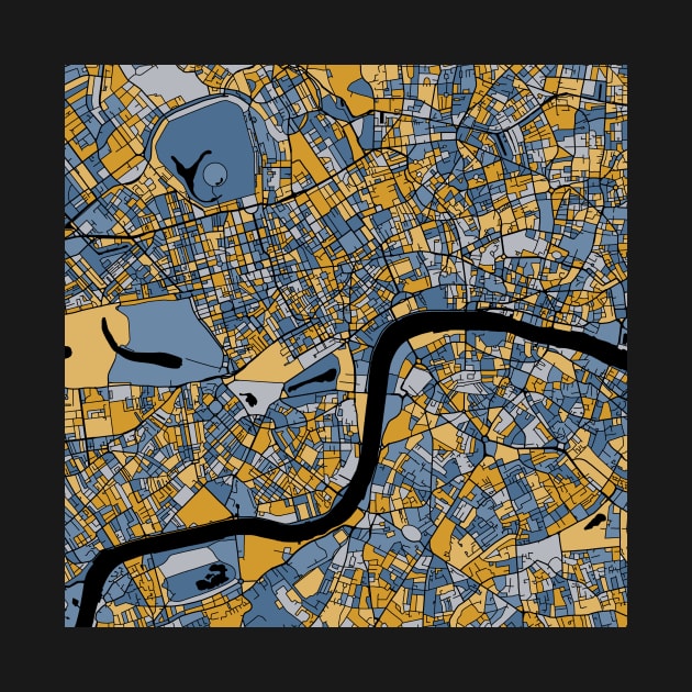 London Map Pattern in Blue & Gold by PatternMaps