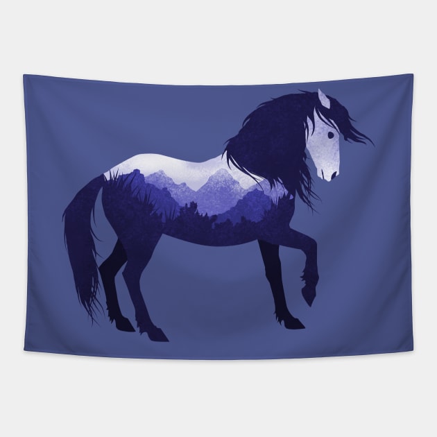 Dramabite Wild Horse Mustang Equine Double Exposure Wildlife Animal Tapestry by dramabite