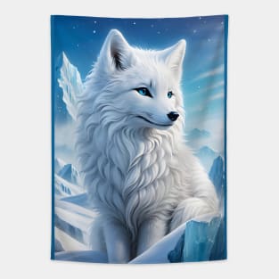 Beautiful arctic fox in snow Tapestry