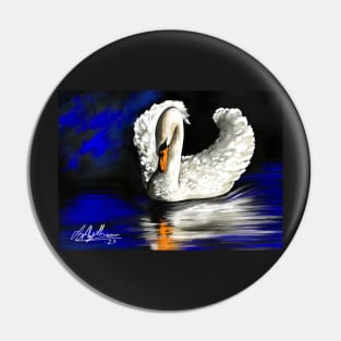 Mute White Swan On Blue Lake Pin