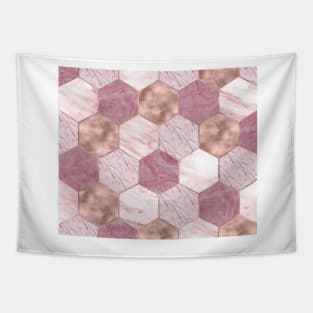 Pink marble honeycomb with rose gold accents Tapestry