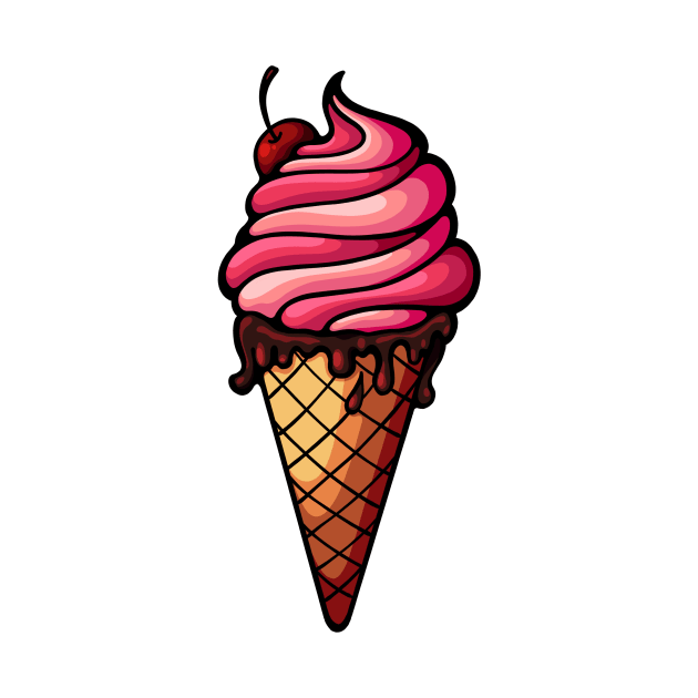 Ice cream with cherry in waffle cone by ValFlamel