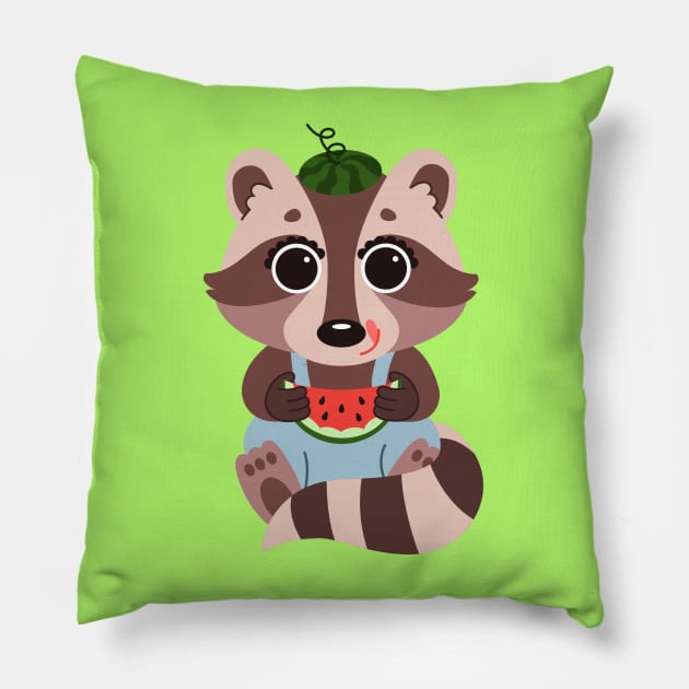 Cute raccoon Pillow by tetiana12.art