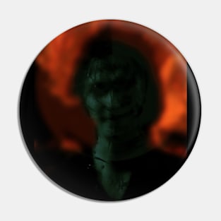 Portrait, digital collage and special processing. Man, like in night dreams. Demon. Green and fire. Pin