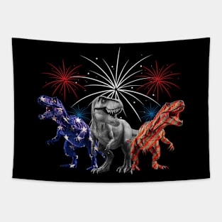 Red White Blue T Rex Dinosaur Firework 4th Of July Tapestry