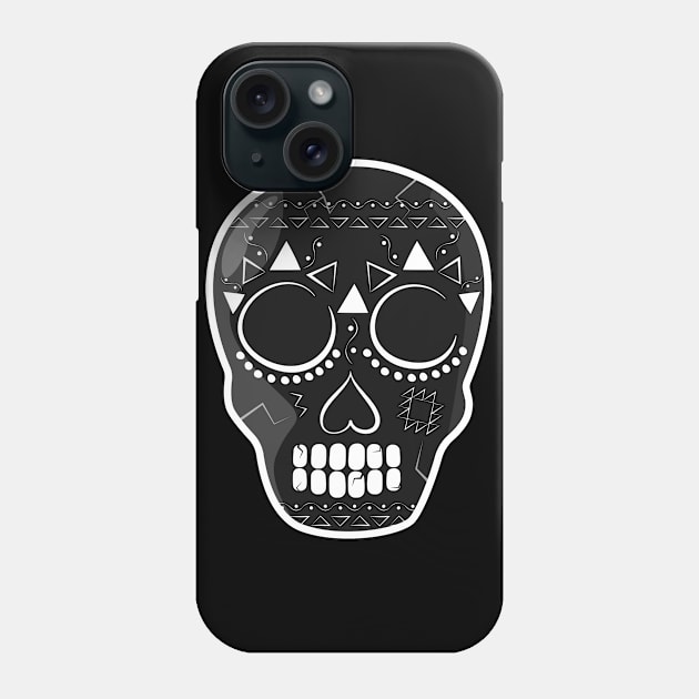 Sugar Skull White Aztec, Dia De Los Muertos Phone Case by JDP Designs