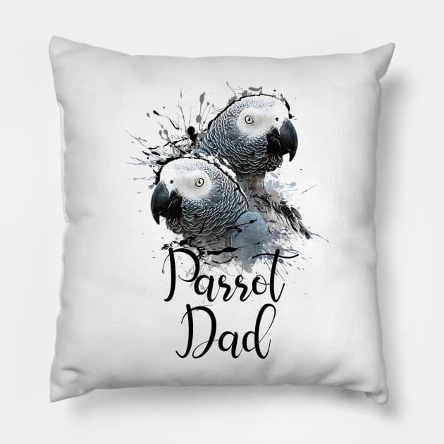 Color Splatter African Grey Parrot Dad White Pillow by BirdNerd