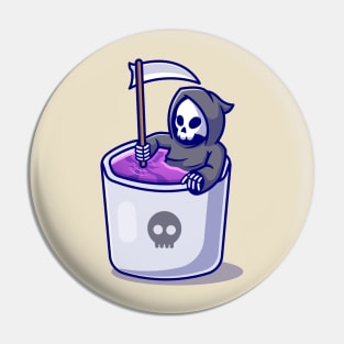 Cute Grim Reaper In Mug Cartoon Pin