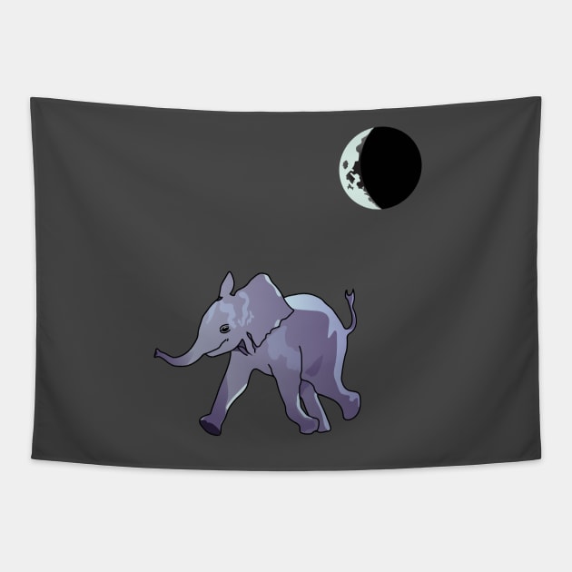 Baby Elephant's Midnight Stroll Tapestry by ThinkingSimple