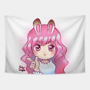 Pink Bunny Girl - Cute Kawaii Anime Art Tapestry