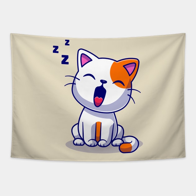 Cute Cat Yawning Sleepy Cartoon Tapestry by Catalyst Labs