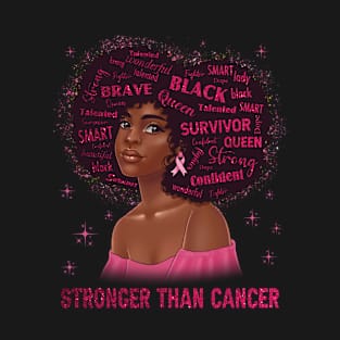 Black Women Queen Stronger Than Breast Cancer Pink Ribbon Breast Cancer Awareness T-Shirt