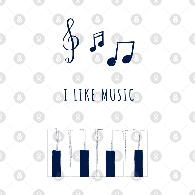 Illustration of notes and piano "I like music" by Vapison