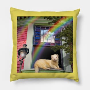 Summertime Rainbow Ferret. Spring Ferrets art design Pillow