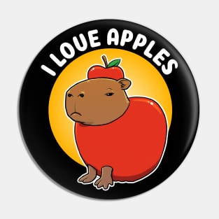 I love apples Capybara cartoon Pin