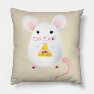 little white mouse holds cheese in its paws Pillow