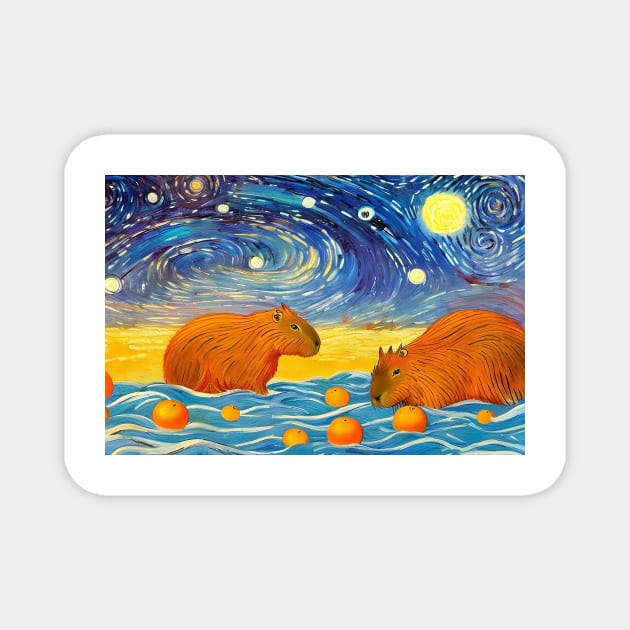 capybara Impressionism starry sky Magnet by cloudart2868