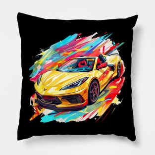 Accelerate Yellow HTC C8 Corvette Supercar Racecar Muscle Car Yellow Hardtop convertible Color Splash Corvette C8 Pillow