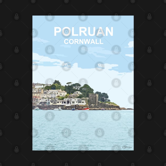 Polruan River Fowey Cornwall. Cornish gift Kernow Travel location poster, St Austell by BarbaraGlebska