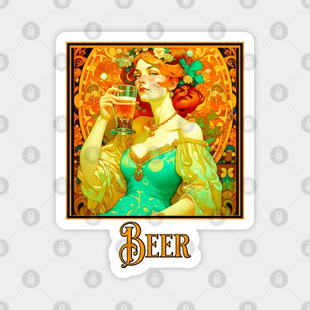 Art Nouveau Beer Lady Magnet by HolidayBug