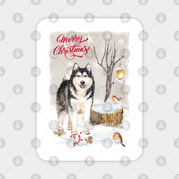 Alaskan Malamute Merry Christmas Santa Dog Magnet by Puppy Eyes