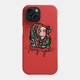 Merry Yule Holly Berries Pagan Goddess Phone Case