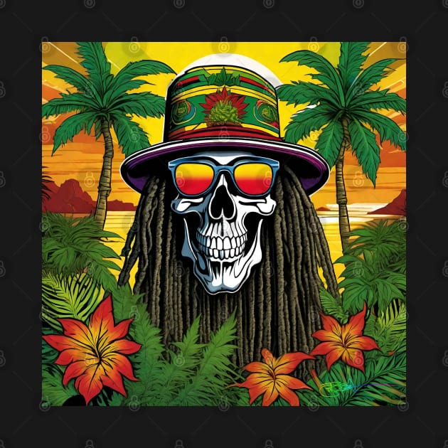 Reggae Music - Jamaican Stoner Skull 10 by Benito Del Ray