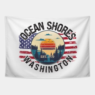 OCEAN SHORES WASHINGTON EST 1970 BEACH SUNSET USA FLAG Tapestry