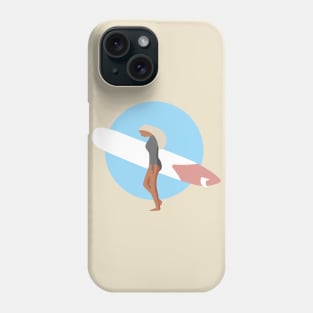 Surf Girl With Longboard In Blue Circle Phone Case