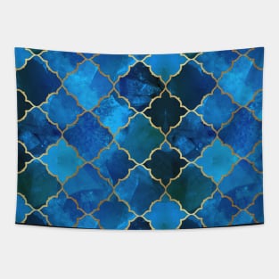 Sapphire Gemstone & Gold Moroccan Tile Pattern Tapestry