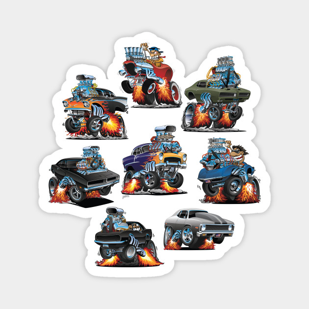 Car Madness Muscle Cars And Hot Rods Cartoon Cars Magnet
