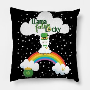 Llama Feeling Lucky - St. Patrick's Day Llama, Rainbow, Clouds & Stars Pillow