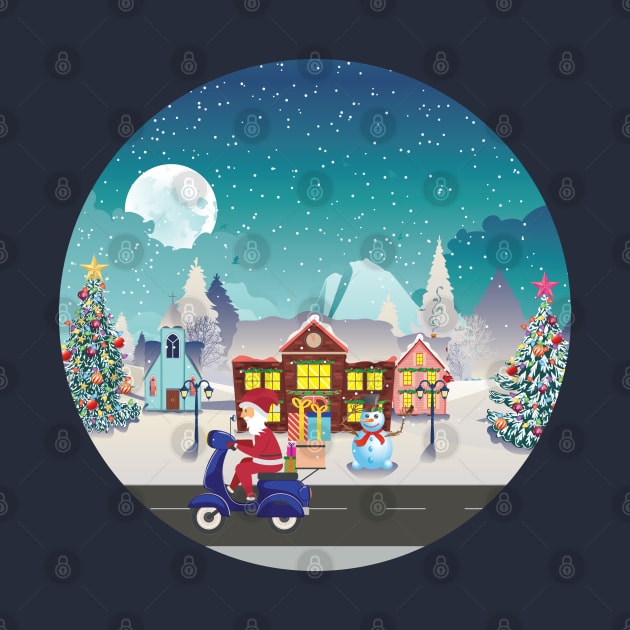 Santa ride scooter and night village by AnnArtshock