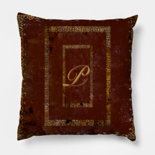 Classic Old Leather Book Cover Monogrammed Letter P Pillow